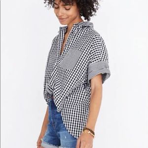 Gingham-play button-down shirt